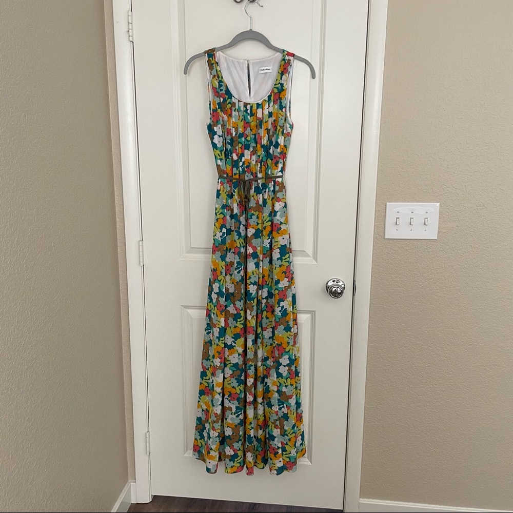 Calvin Klein Pleated Sleeveless Maxi Dress